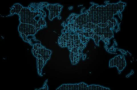 World map filled with binary code Stock Illustration