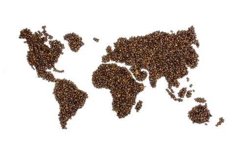 World map filled with coffee beans Stock Photos
