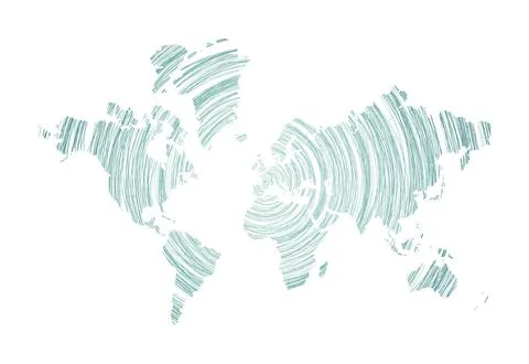 The World map filled with concentric circles. Sketch style circles in shape.. Stock Illustration
