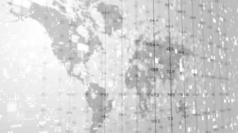 World map with financial chart concept. Blinking pixels and dots on the screen.  스톡 동영상 238074308