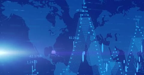 World map with financial data processing and stock market charts image Stock Illustration