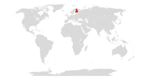 World map with Finland highlighted in red Stock Illustration