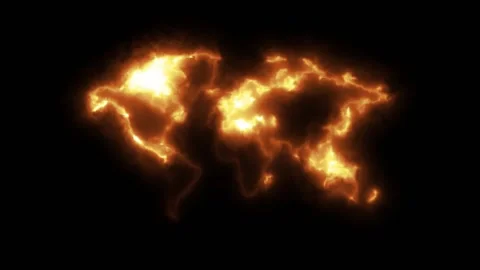 World Map on fire Effect Stock Footage 163640974