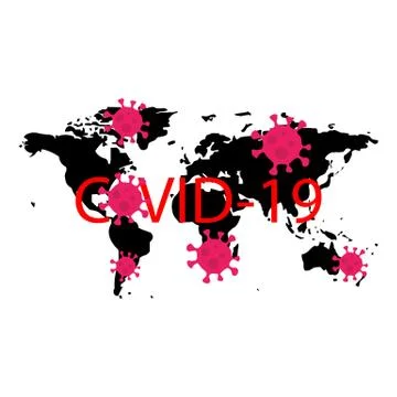 World map flat sign icon and coronavirus bacteria signs and inscription covid-19 Stock Illustration