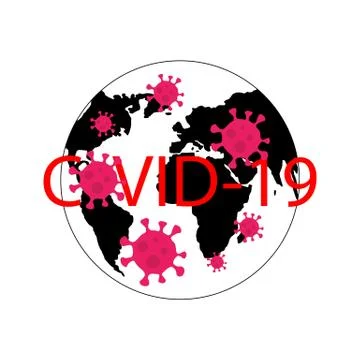 World map flat sign icon and coronavirus bacteria signs and inscription covid-19 Stock Illustration
