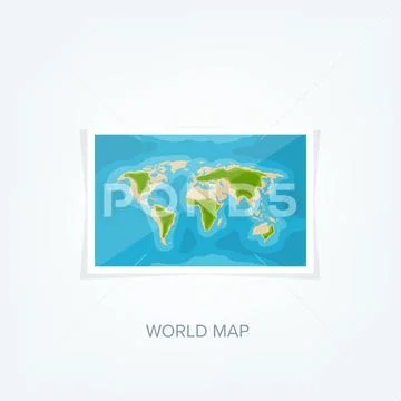 World map in a flat style. Earth, globe. Navigation. Route and ...