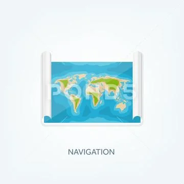 World map in a flat style. Earth, globe. Navigation. Route and ...