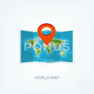 World map in a flat style. Earth, globe. Navigation. Route and ...