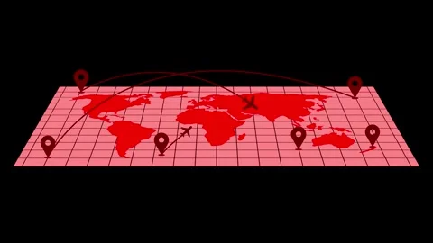 World Map with Flight Path and Markers Animation, World map with flight pat.. Stock Footage 317114880