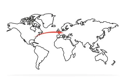 World map with flight route arrow, vector Stock Illustration