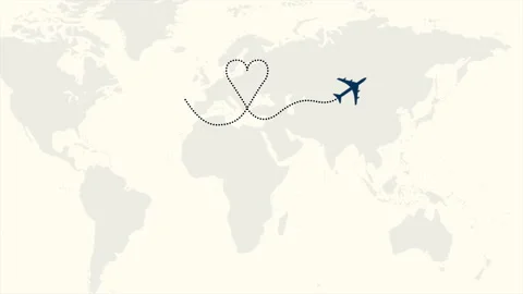 World map with fly blue airplane Stockbeeldmateriaal 196849663