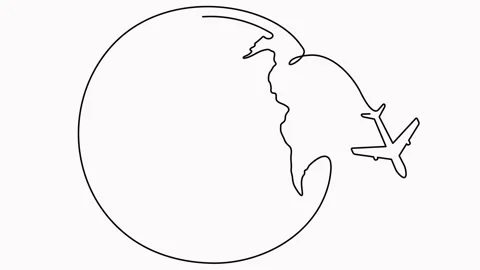 World map with flying airplane one line art animated video. Stock Footage 302091331