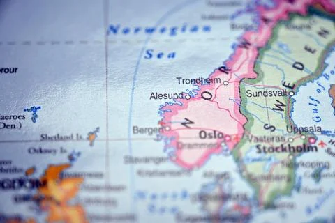 World Map Focus on lesund with Soft Blur Background Stock Photos