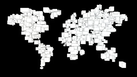 World map formed by scaling 3d cubes background loop v2 Stock Footage 92492825