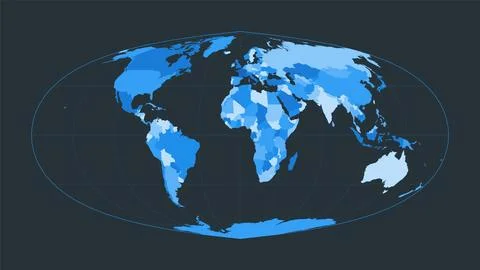 World Map. Foucaut's sinusoidal projection. Futuristic world illustration f.. Stock Illustration