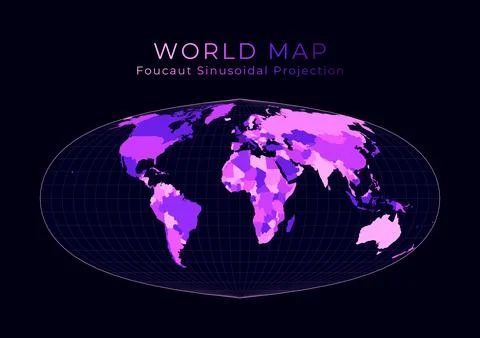 World Map. Foucaut's sinusoidal projection. Digital world illustration. Bri.. Stock Illustration