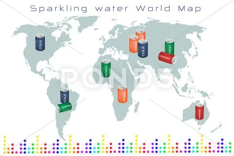 World Map of Fruits Drink and Sweet Beverage Stock Illustration