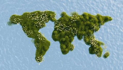 World map full of vegetation and spring flowers Stock Photos
