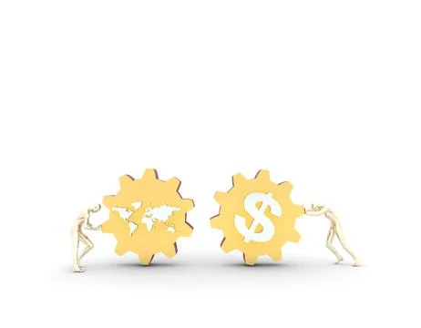 World map gears and dollar gears Stock Illustration