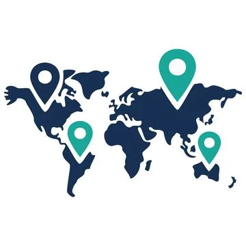 World map with geographic location pin pointers Stock Illustration