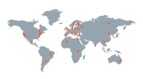 World map with geolocation markers. Global communication. Delivery and logistcs Stock Illustration