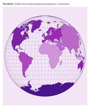 World Map. Gilbert two-world perspective projection. Continents style. High.. Stock Illustration
