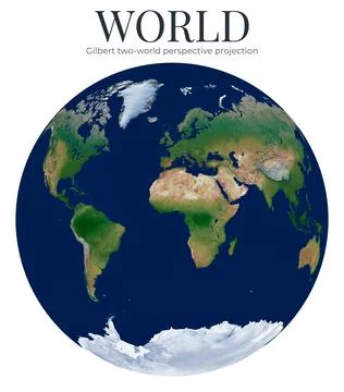 World Map. Gilbert two-world perspective projection. High Detail Physical M.. Ilustração Stock
