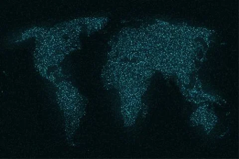 World map of glittering sequins on black background Stock Illustration