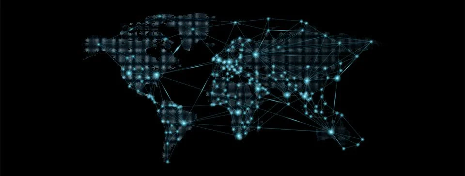 World map. Global social network. Future. Vector. Blue futuristic background  Stock Illustration