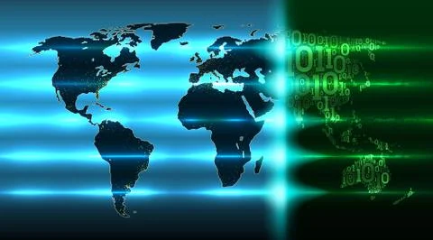 World map global technological digital transformation. Binary code world map Stock Illustration