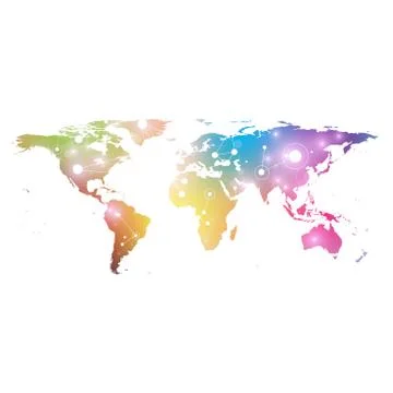 World map with global technology networking concept. Digital data visualization Illustrazione stock