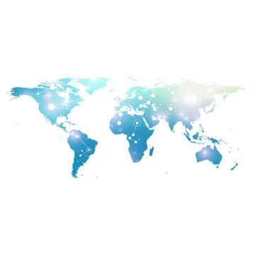 World map with global technology networking concept. Digital data visualization Illustrazione stock