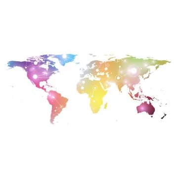 World map with global technology networking concept. Digital data visualization Illustrazione stock