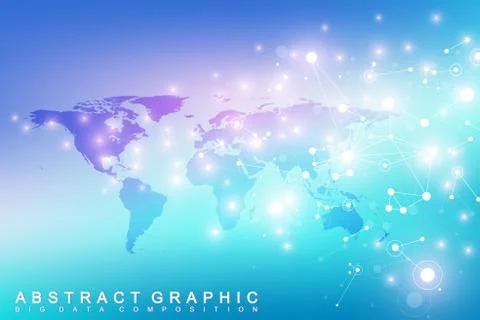 World map with global technology networking concept. Digital data visualization Illustrazione stock