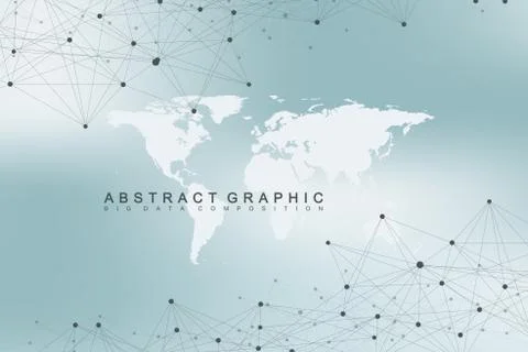 World map with global technology networking concept. Digital data visualization Illustrazione stock