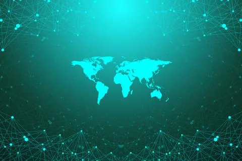 World map with global technology networking concept. Digital data visualization Illustrazione stock