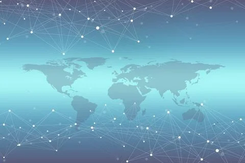 World map with global technology networking concept. Digital data visualization Illustrazione stock