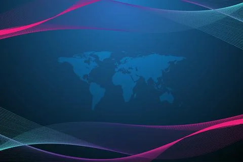 World map global technology networking concept. Digital data visualization Illustrazione stock