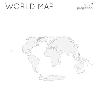 World map. Globe in aitoff projection, plain style. Outline vector illustra.. Stock Illustration