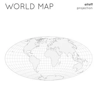 World map. Globe in aitoff projection, with graticule lines style. Outline .. Illustrazione stock