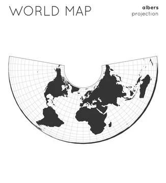 World map. Globe in albers projection, with graticule lines style. Modern v.. Illustrazione stock