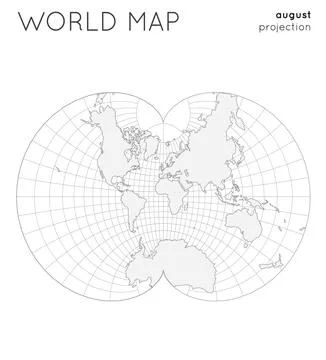 World map. Globe in august projection, with graticule lines style. Outline .. Illustrazione stock