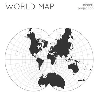 World map. Globe in august projection, with graticule lines style. Modern v.. Stock Photos