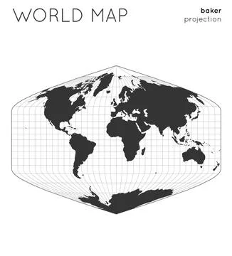 World map. Globe in baker projection, with graticule lines style. Modern ve.. Illustrazione stock