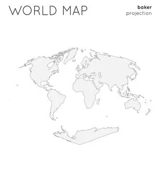World map. Globe in baker projection, plain style. Outline vector illustratio Stock Illustration