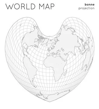 World map. Globe in bonne projection, with graticule lines style. Outline v.. Illustrazione stock