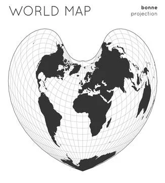 World map. Globe in bonne projection, with graticule lines style. Modern ve.. イラスト素材
