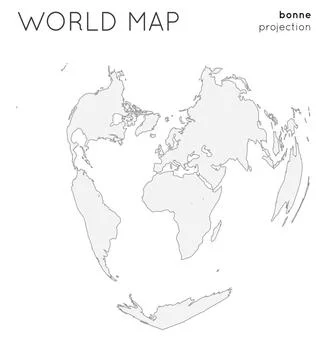 World map. Globe in bonne projection, plain style. Outline vector illustratio Illustrazione stock