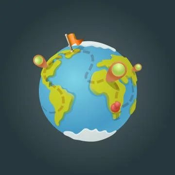 World map globe cartoon fun vector. funny game style. navigation icons Stock Illustration