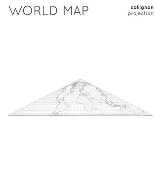 World map. Globe in collignon projection, with graticule lines style. Outli.. Illustrazione stock